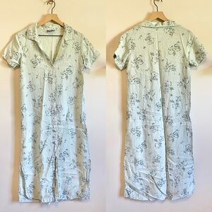 Vintage 100% Linen Floral Midi Dress